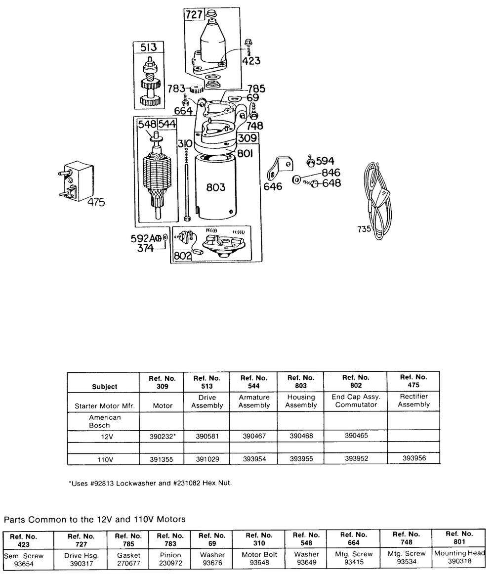 Electric Starter And Chart Diagram and Parts List for 130902-0550-XX  Briggs and Stratton Engine